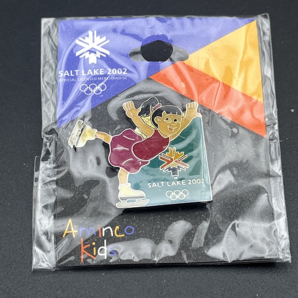 2002 Salt Lake City Winter Olympics Aminco Kids Girl FigureSkating Lapel Hat Pin